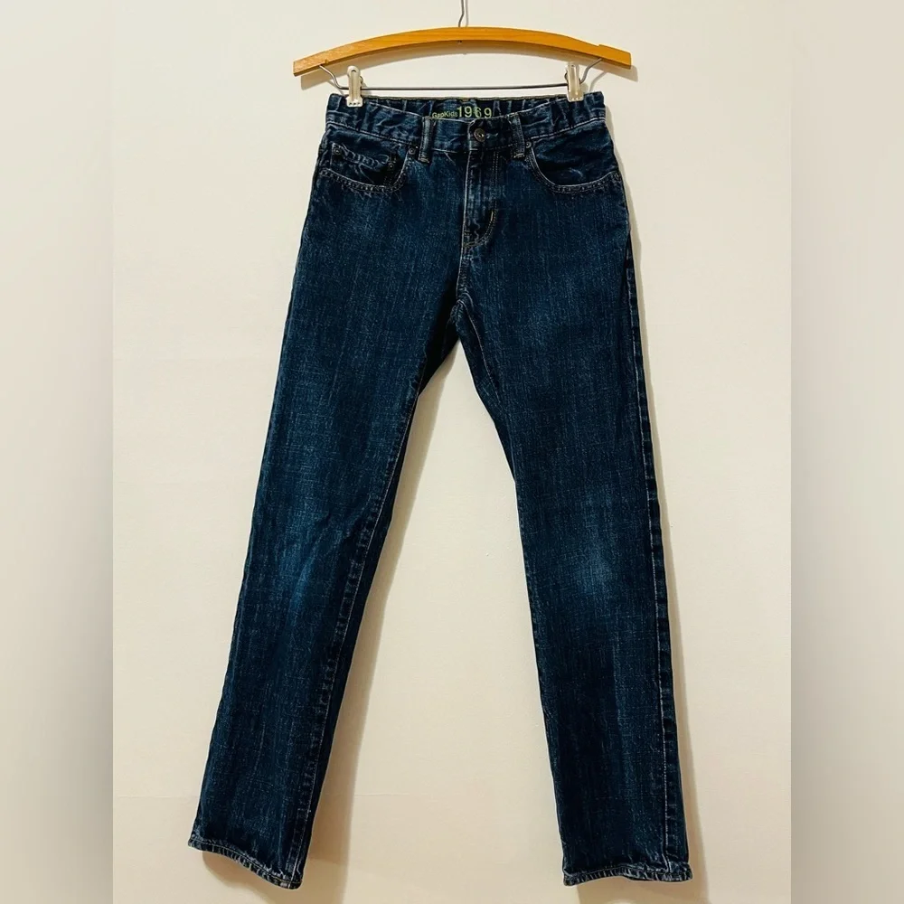GAP Kids Youth Boys 14 Straight Leg Jeans Dark Wash Denim Adjustable Waist EUC